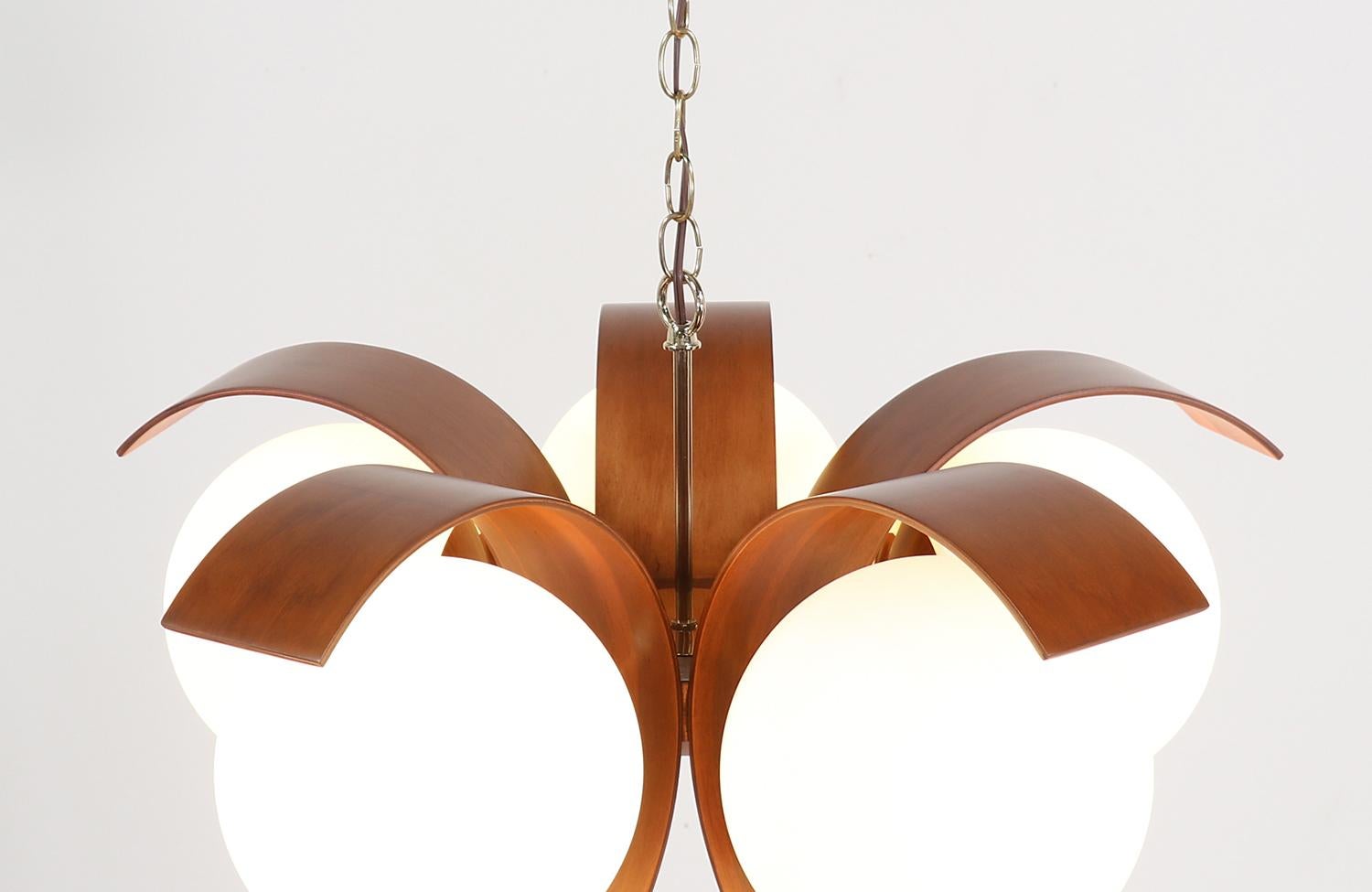 Wood Mid-Century Modern Artichoke Style Walnut Chandelier