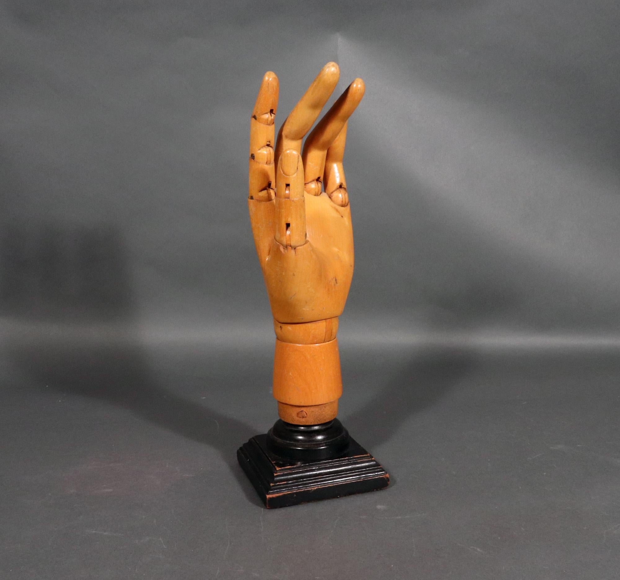 Folk Art Mid-century Modern Articulated Wood Artist Hand Model For Sale