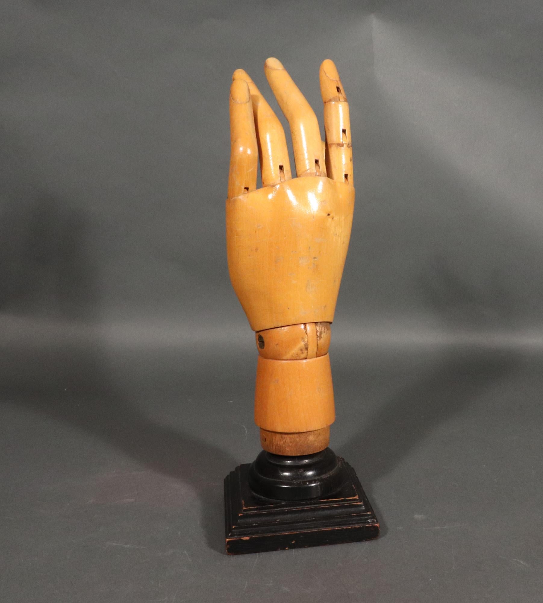 American Mid-century Modern Articulated Wood Artist Hand Model For Sale