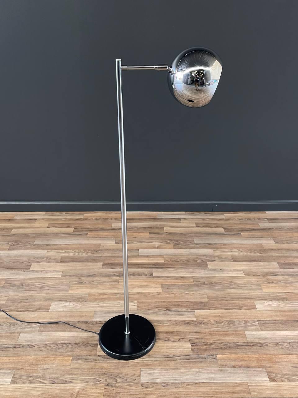 American Mid-Century Modern Articulating Chrome Orb Floor Lamp For Sale