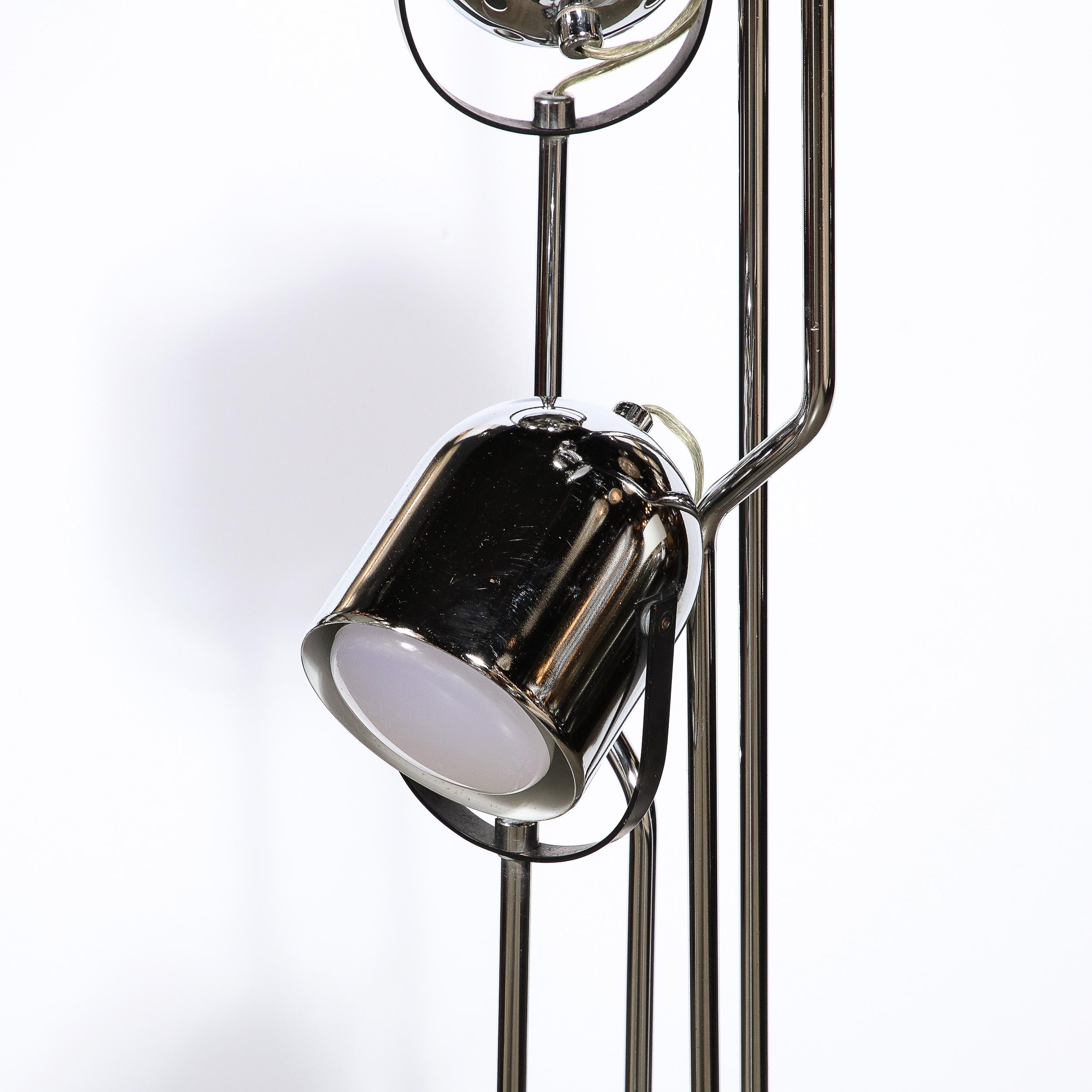 American Mid-Century Modern Articulating Floor Lamp in Chrome & Black Enamel