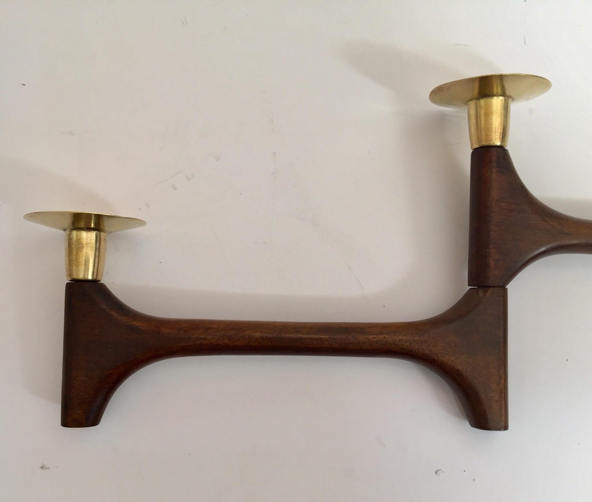 Mid-Century Modern Articulating Teak and Brass Folding Candleholder 5