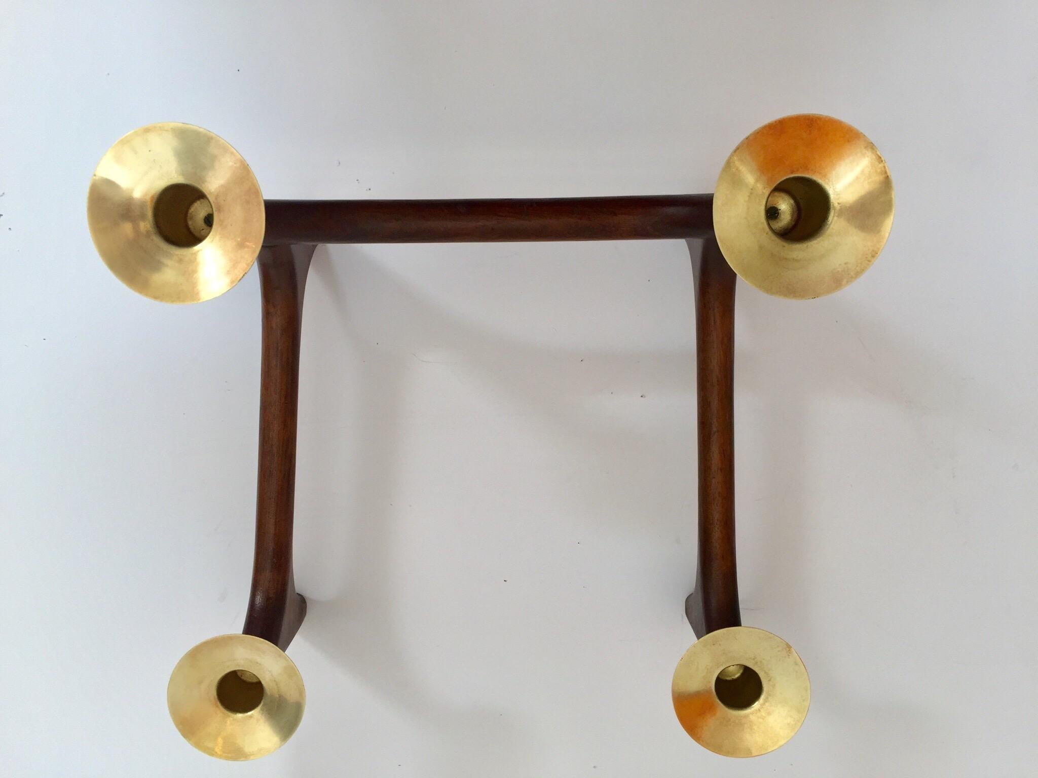 Mid-Century Modern Articulating Teak and Brass Folding Candleholder 6
