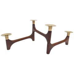 Mid-Century Modern Articulating Teak and Brass Folding Candleholder