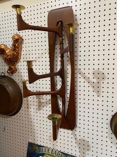 Mid Century Modern Articulating Walnuss und Messing Wand hängende Kerzenhalter