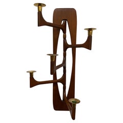 Mid Century Modern Articulating Walnuss und Messing Wand hängende Kerzenhalter