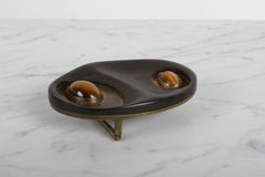 Mid-Century Modern Artisan Made Brass, Wenge Wood & TIger Eye Stone Belt Buckle