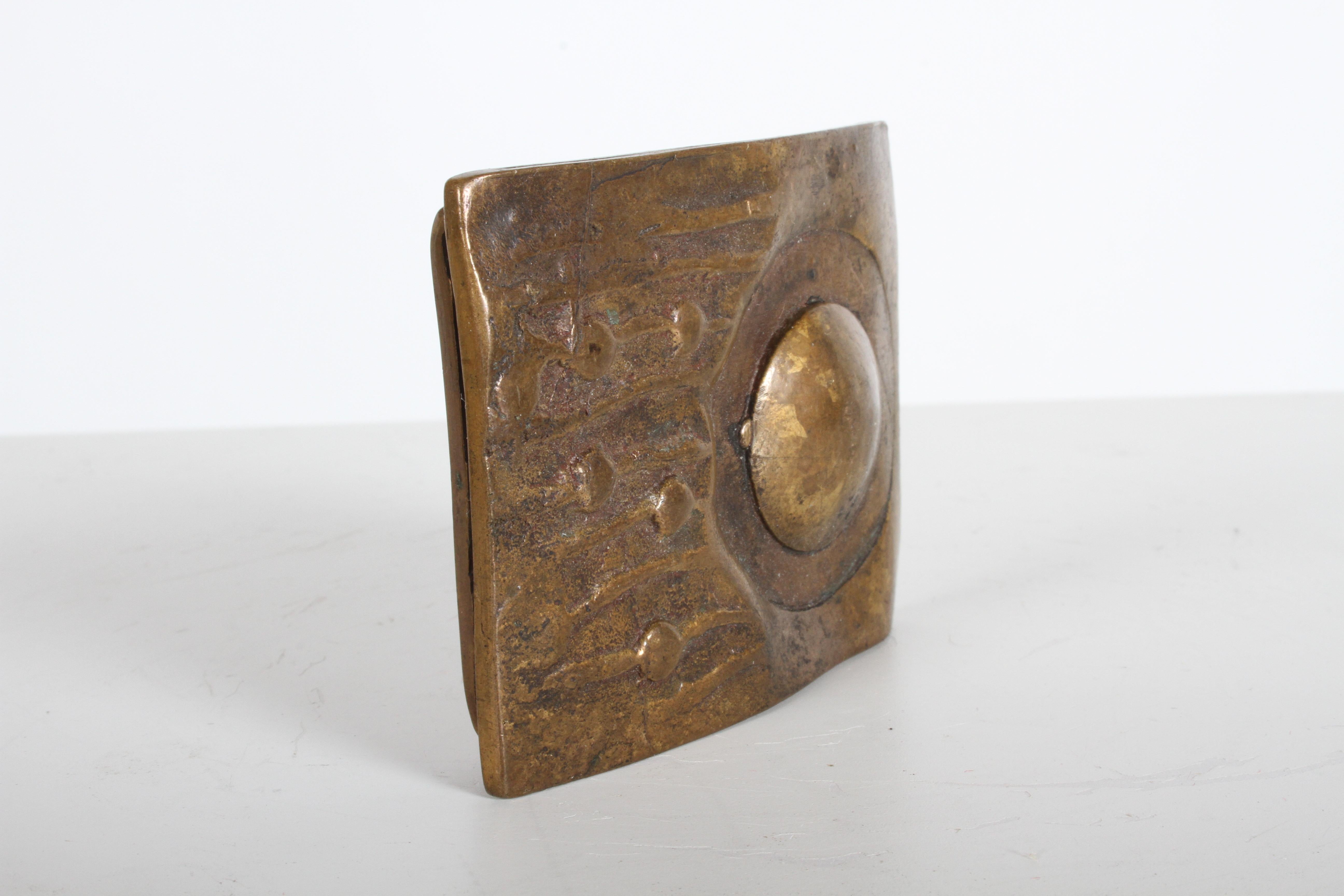 American Mid-Century Modern Artisan Made Bronze Belt Buckle Abstract