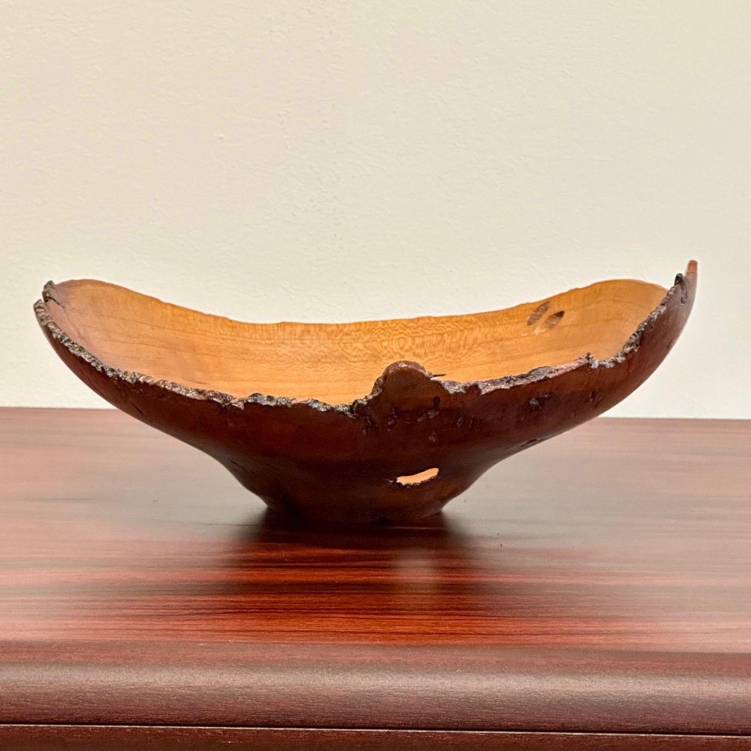 American Mid-Century Modern Artisan Studio Made Bowl / Vessel, Cherry Burl, Signed For Sale