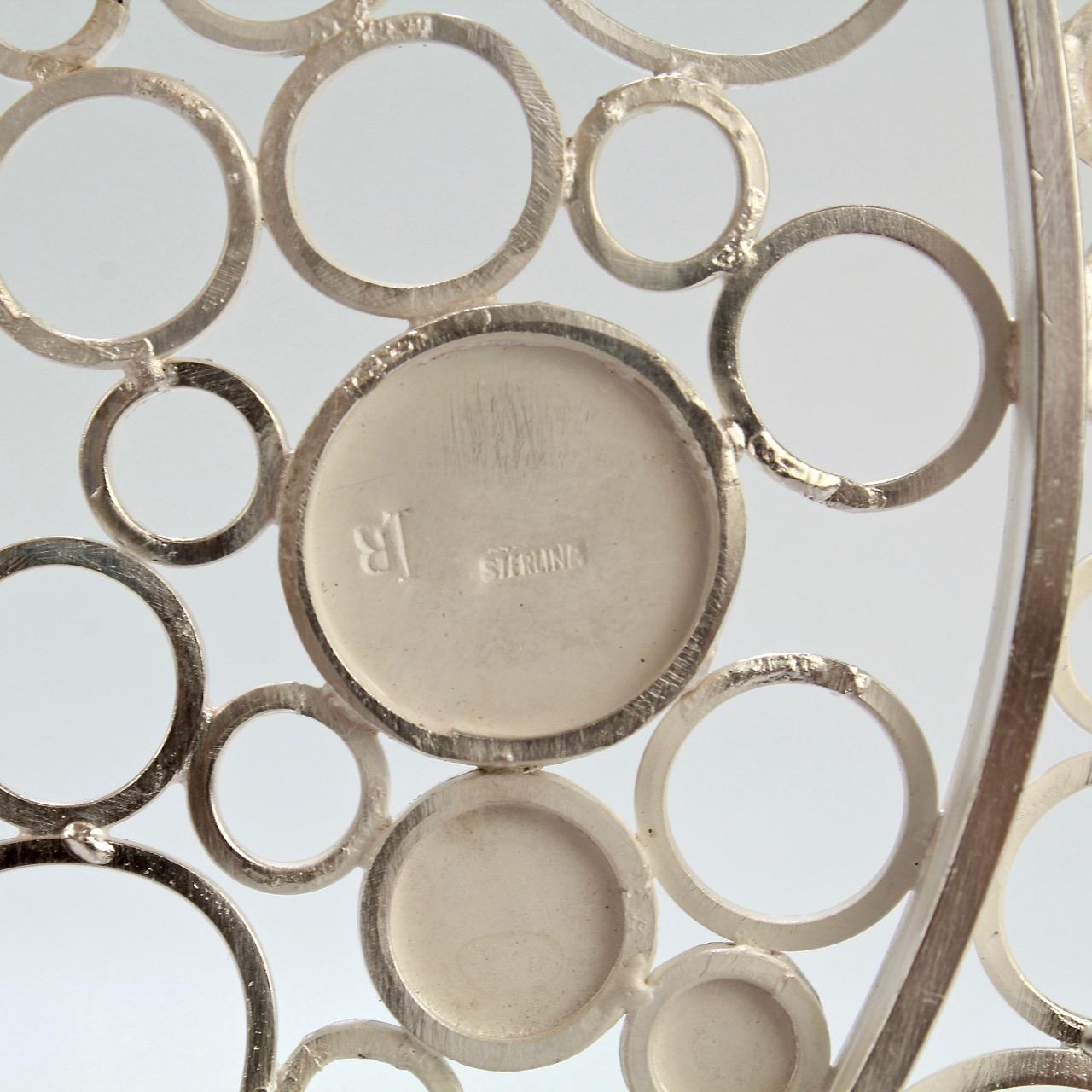 Mid-Century Modern Artist Signed Handmade Sterling Silver Trivet with Polka Dots For Sale 1