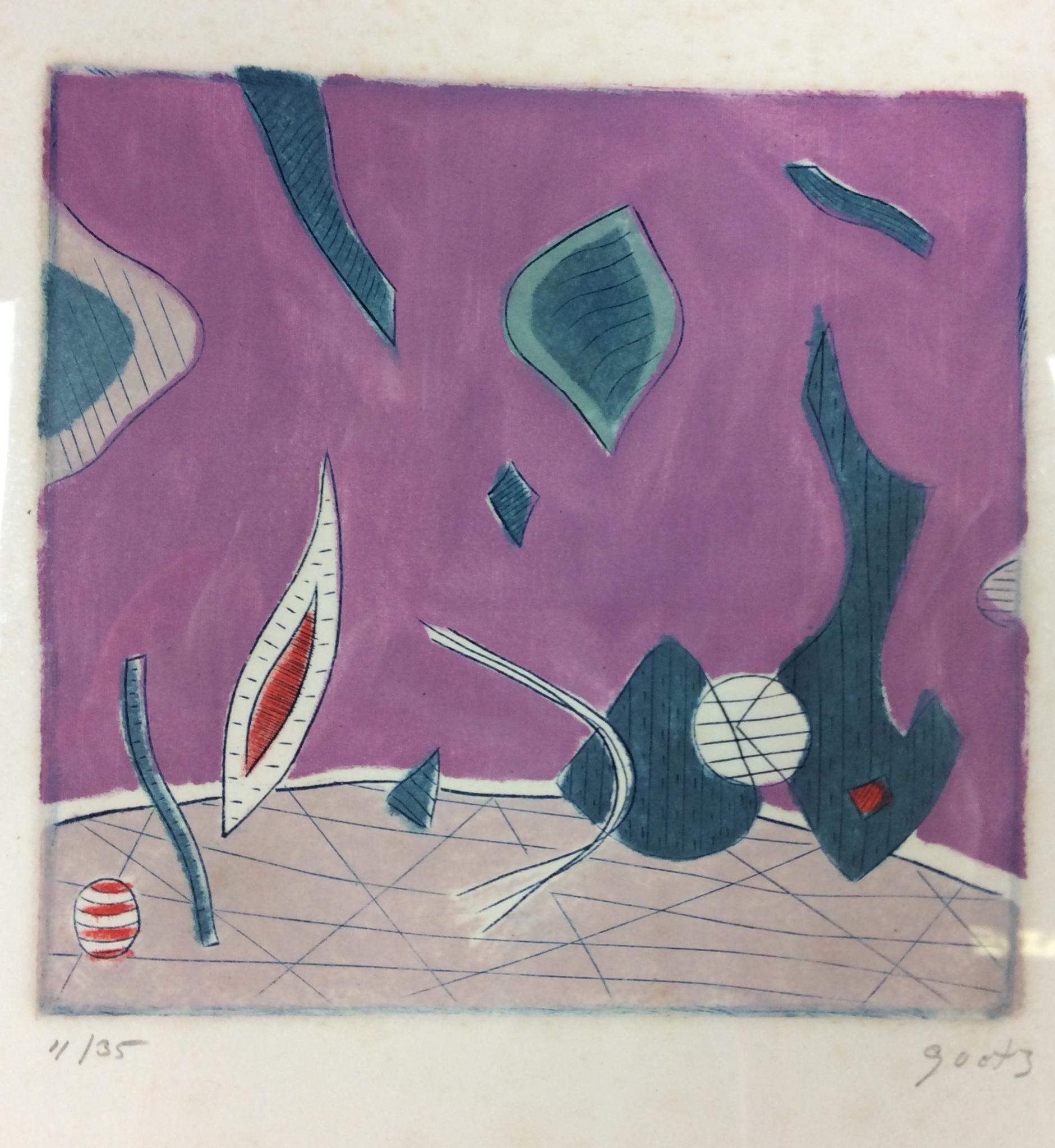 Mid-Century Modern Henri Goetz Abstract Composition Signed Lithograph circa 1960s For Sale