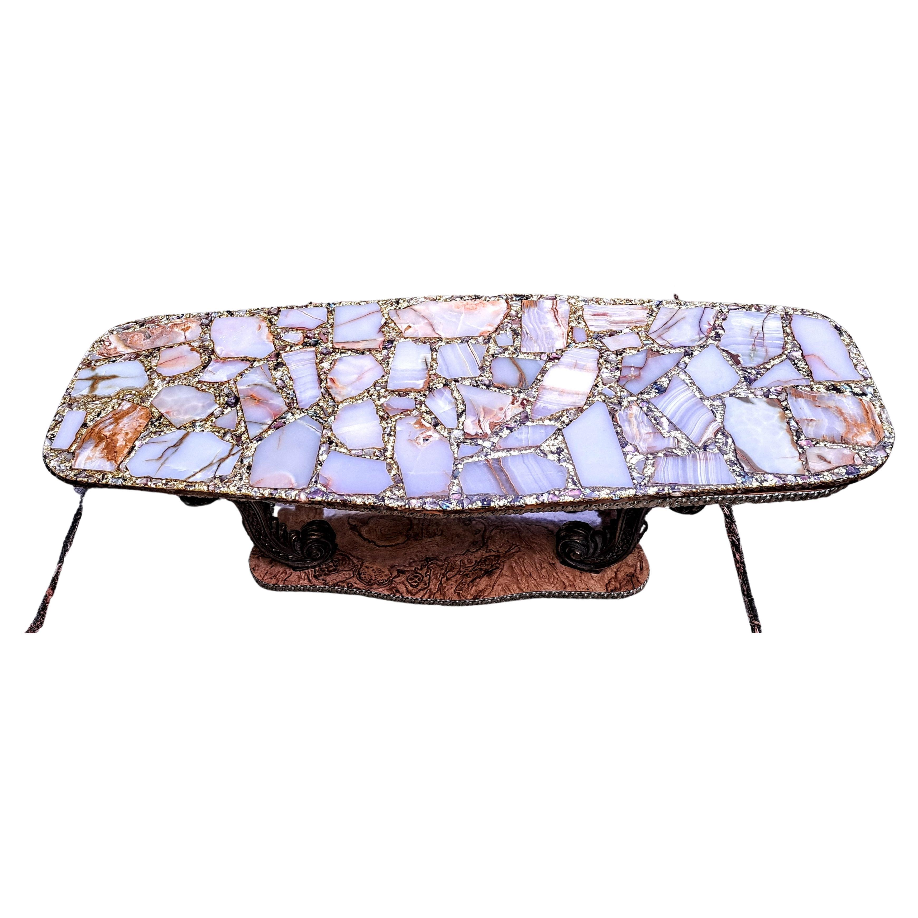 Moderner Arturo Pani-Couchtisch aus der Mitte des Jahrhunderts, Onyx und Goldglitter