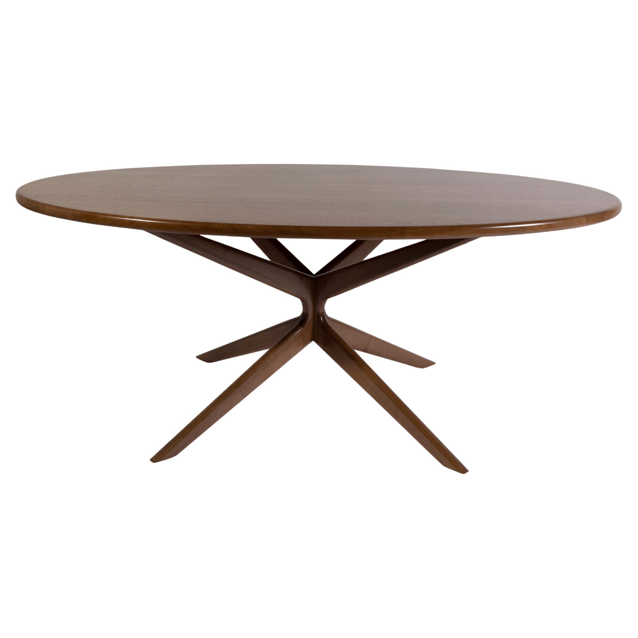 Mesa de comedor moderna de mediados de siglo de madera maciza de fresno yunque marrón