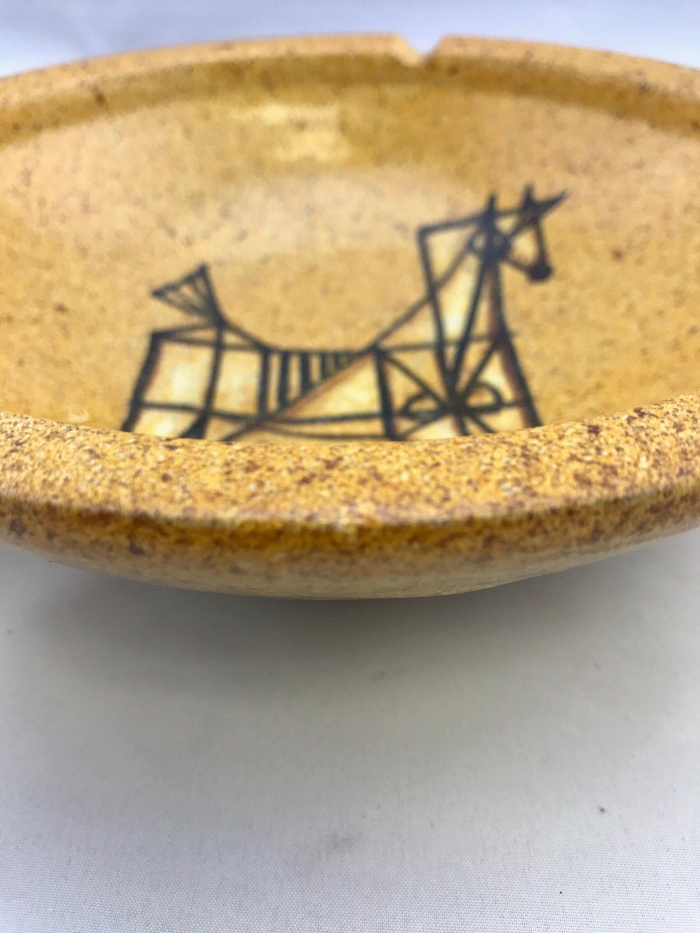 Ceramic Mid-Century Modern Ashtray or Bowl By Alfaraz Spain, Yellow Modernist Horse For Sale