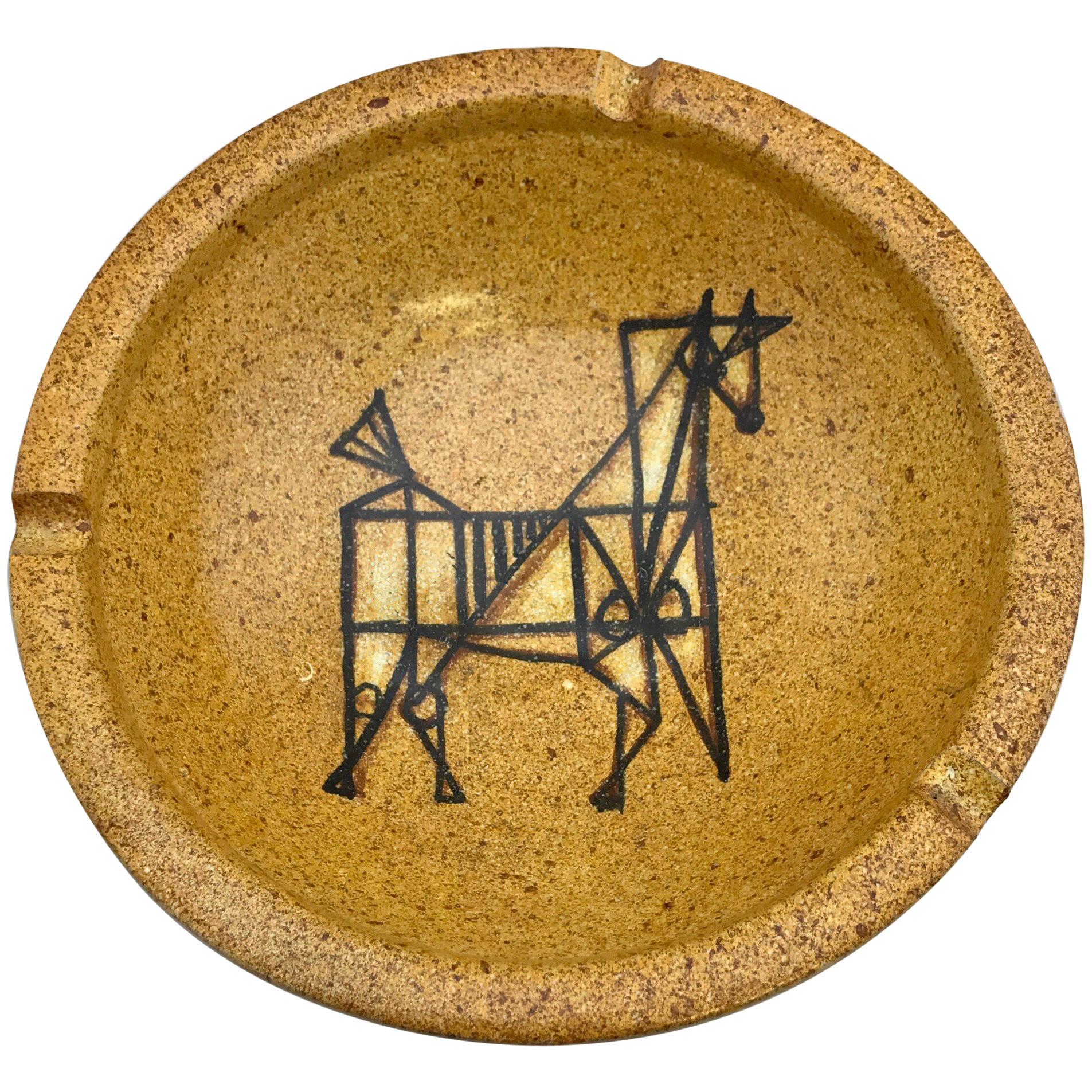 Mid-Century Modern Ashtray or Bowl By Alfaraz Spain, Yellow Modernist Horse For Sale