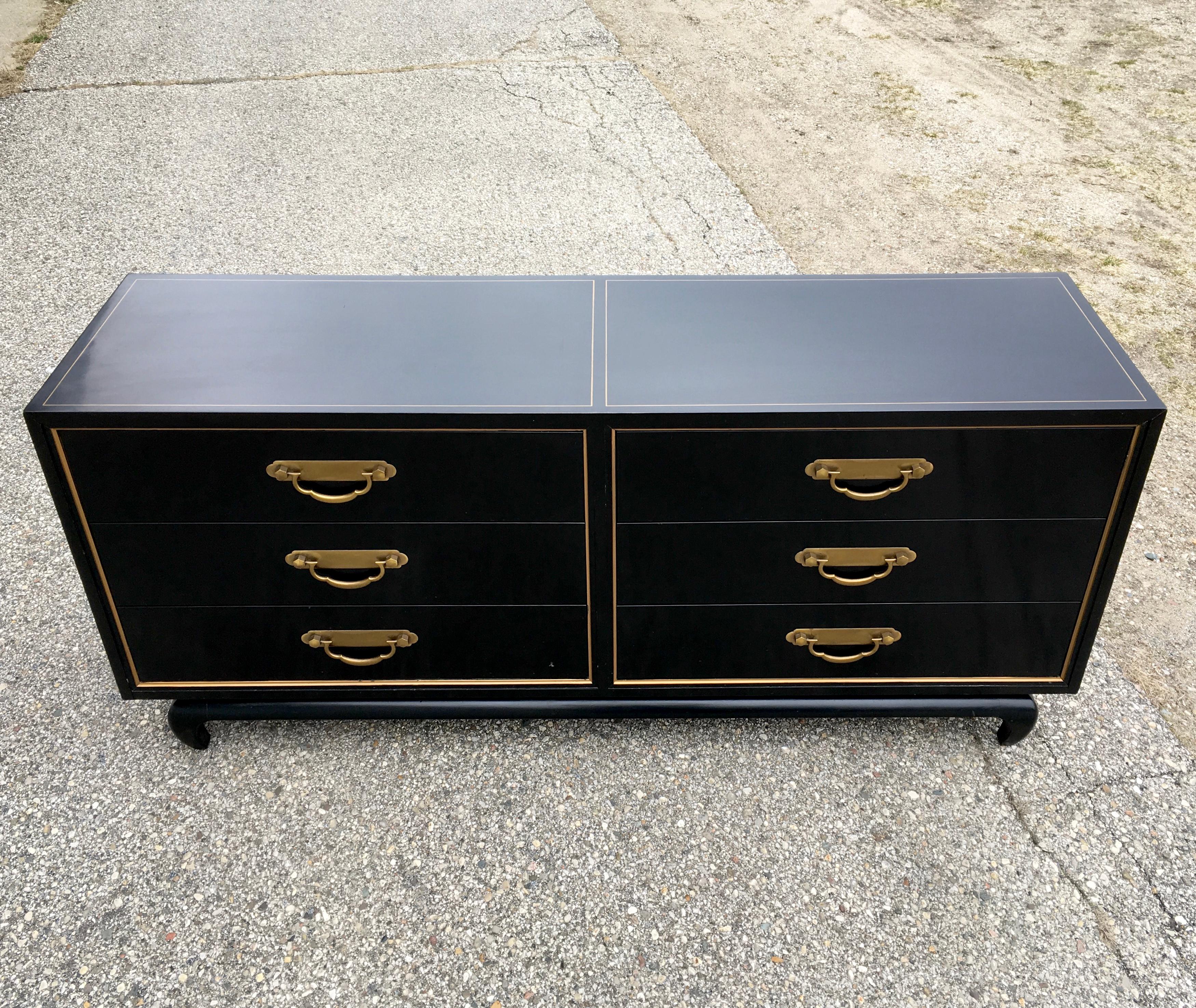 Mid-Century Modern Asian American of Martinsville Black Lacquer Six-Drawer Chest 5