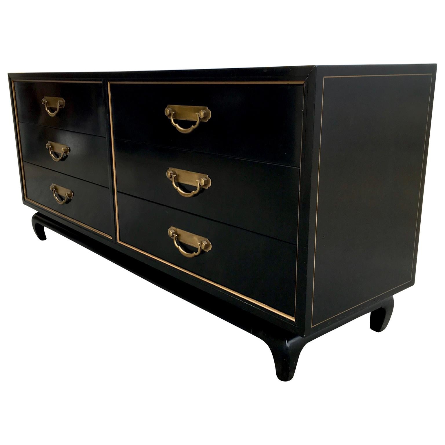 Mid-Century Modern Asian American of Martinsville Black Lacquer Six-Drawer Chest 2