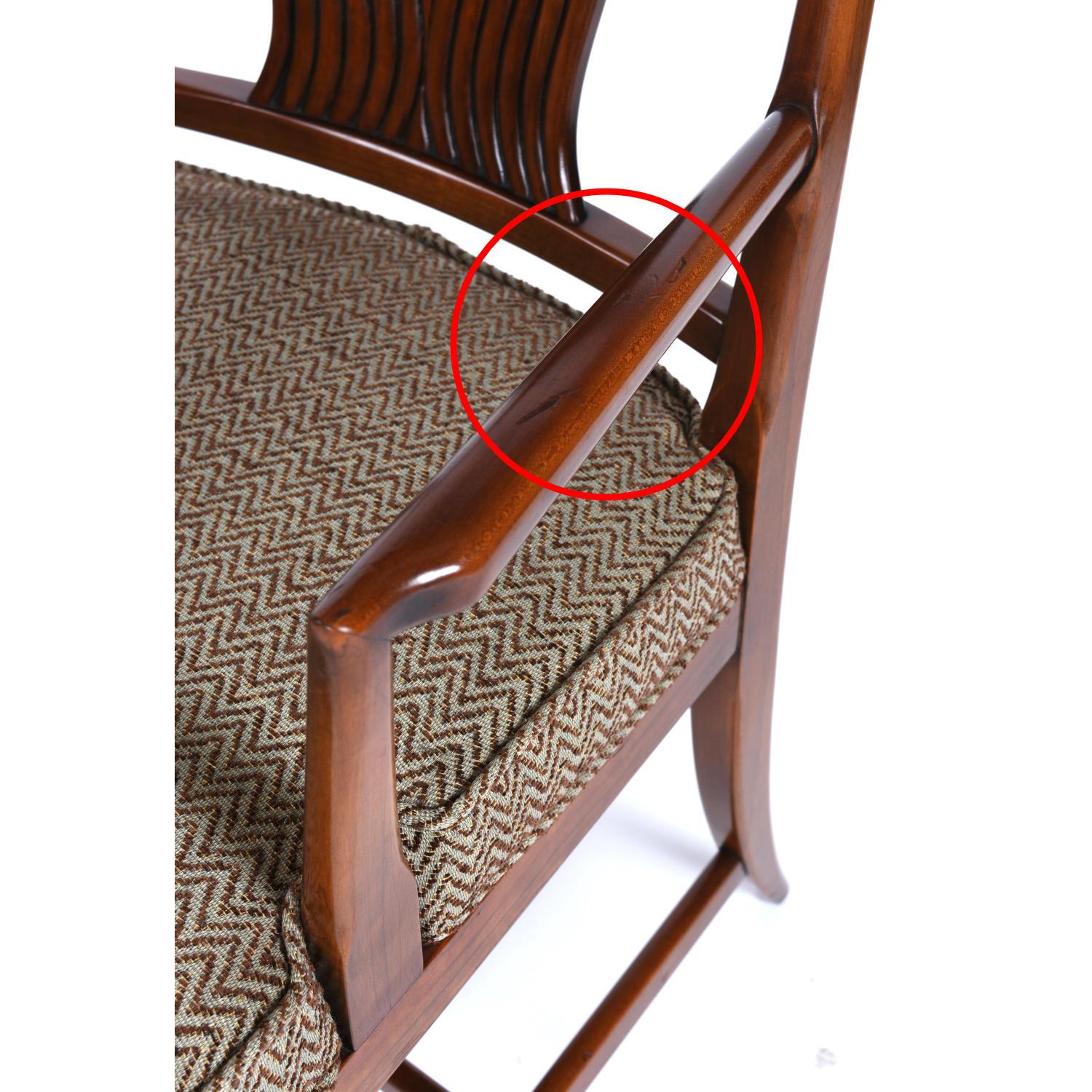 Mid-Century Modern Asian Chinoiserie Sabre Leg Walnut Dining Chairs For Sale 9