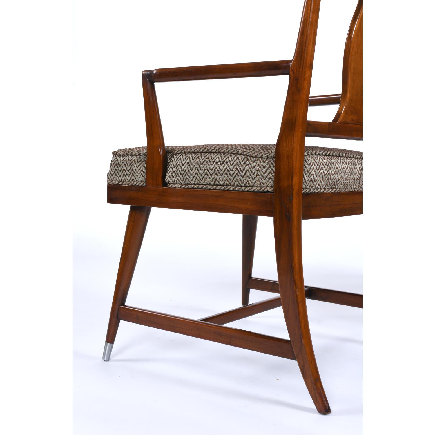 Mid-Century Modern Asian Chinoiserie Sabre Leg Walnut Dining Chairs For Sale 11
