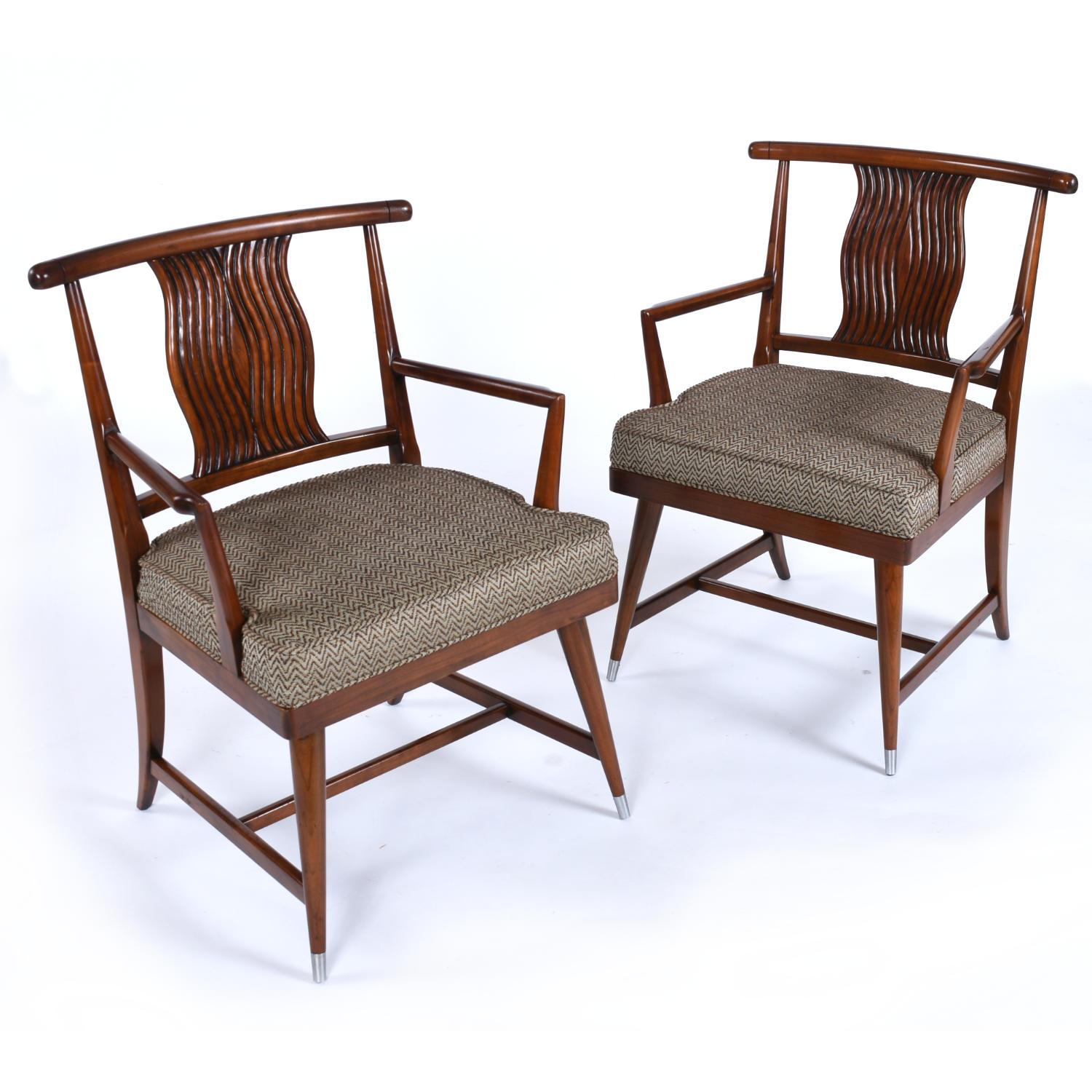 Mid-20th Century Mid-Century Modern Asian Chinoiserie Sabre Leg Walnut Dining Chairs For Sale