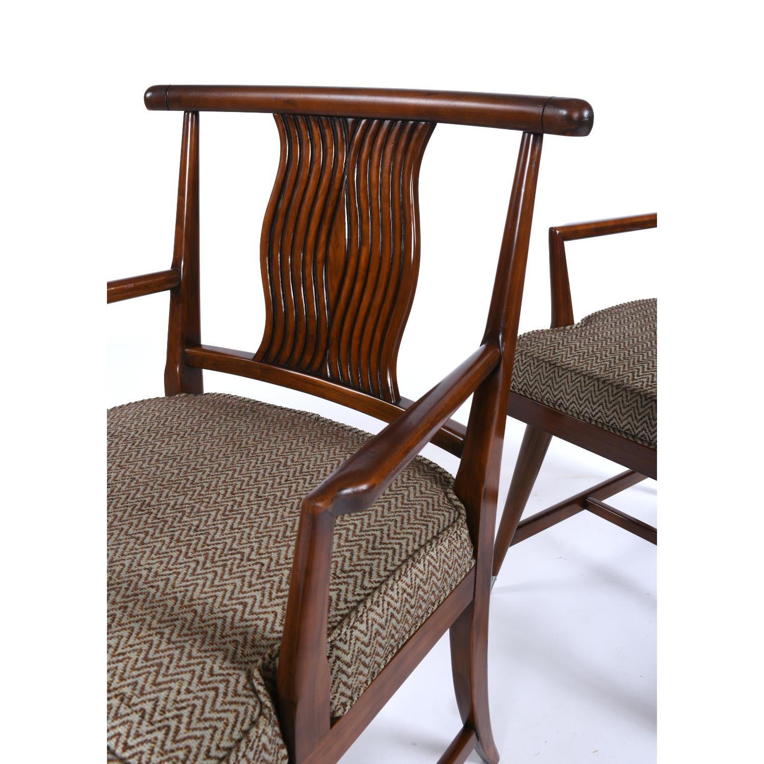 Mid-Century Modern Asian Chinoiserie Sabre Leg Walnut Dining Chairs 3