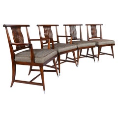 Mid-Century Modern Asian Chinoiserie Sabre Leg Walnut Dining Chairs