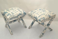 Otomana Tapicería de Algodón Asian Modern de Mitad de Siglo Decorativa x Base, Pareja