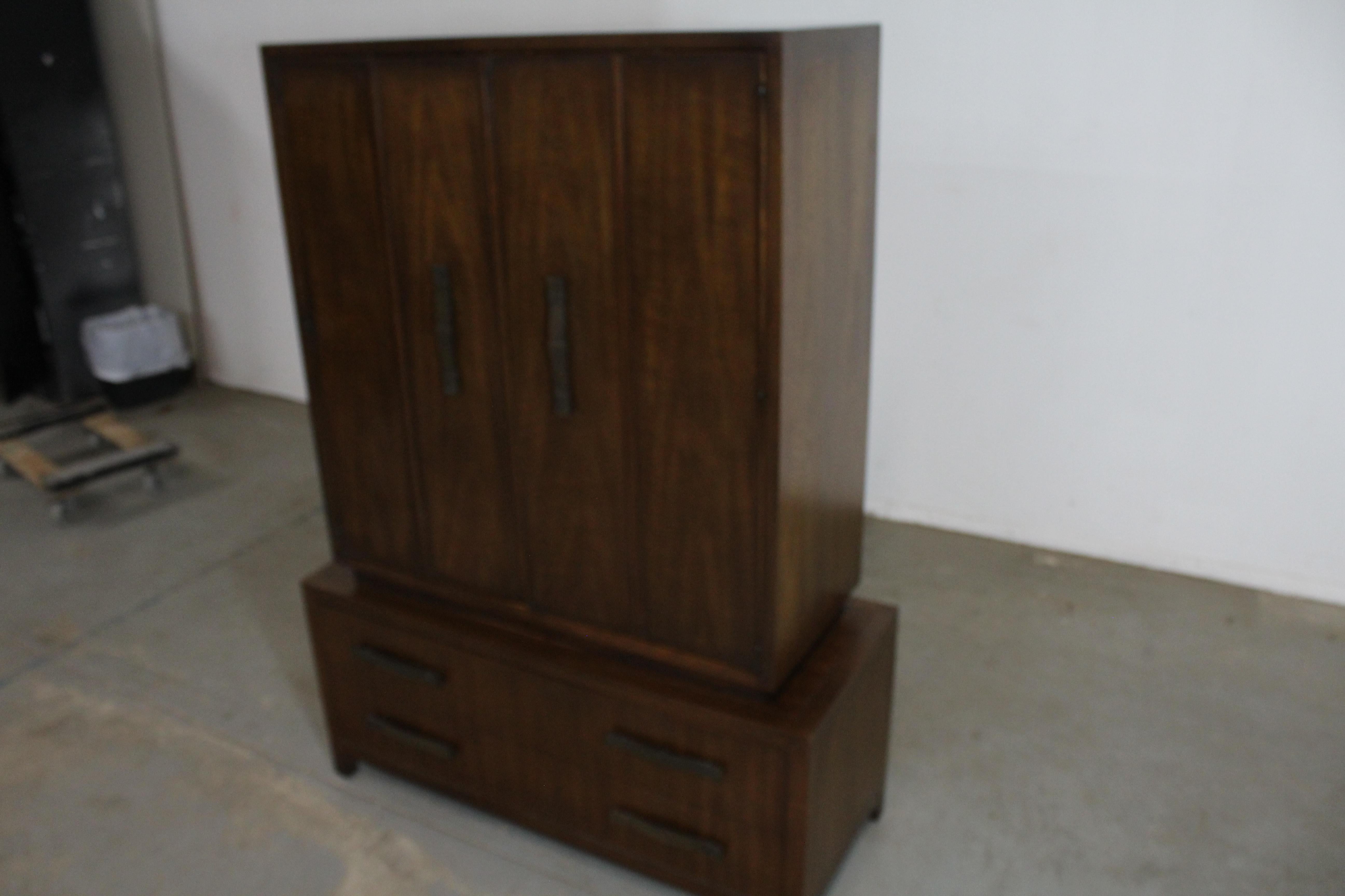 Mahogany Mid-Century Modern Asian Gentleman's Tall Chest on Chest by Heritage