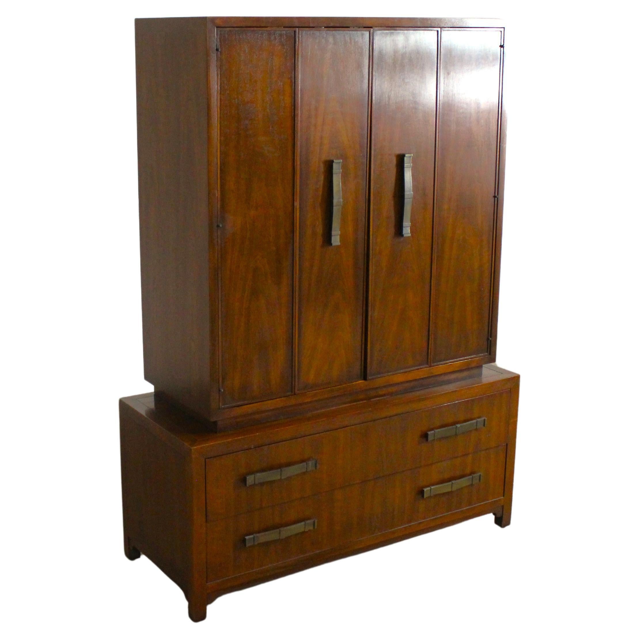 Mid-Century Modern Asian Gentleman's Tall Chest on Chest by Heritage For Sale