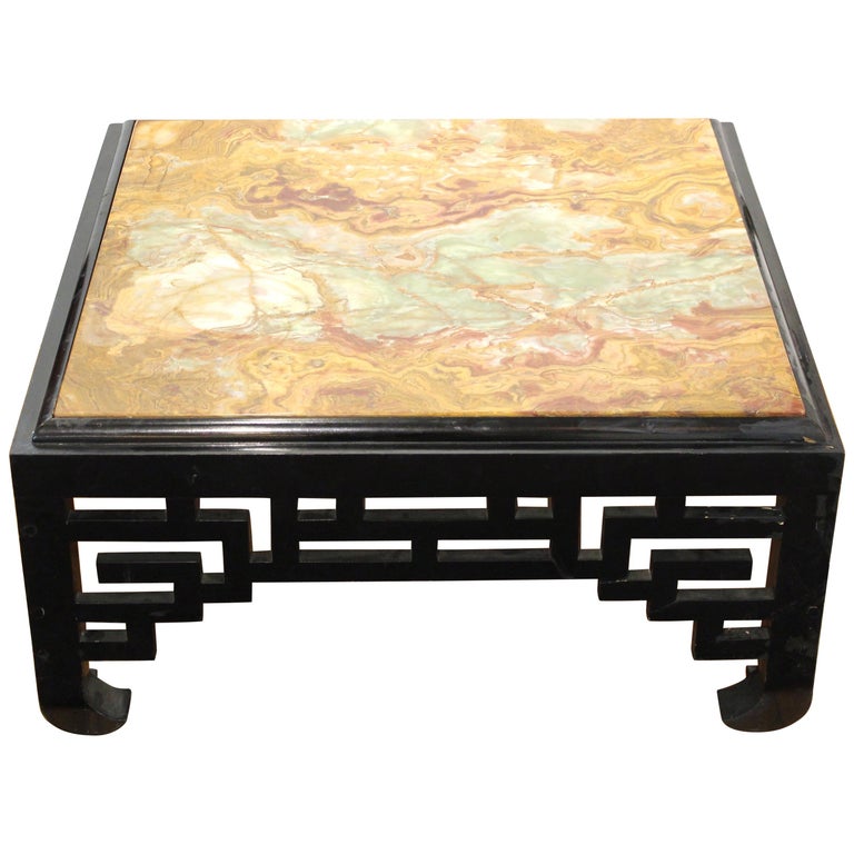 MidCentury Modern Asian Style Cocktail Table with Marble Top at 1stDibs