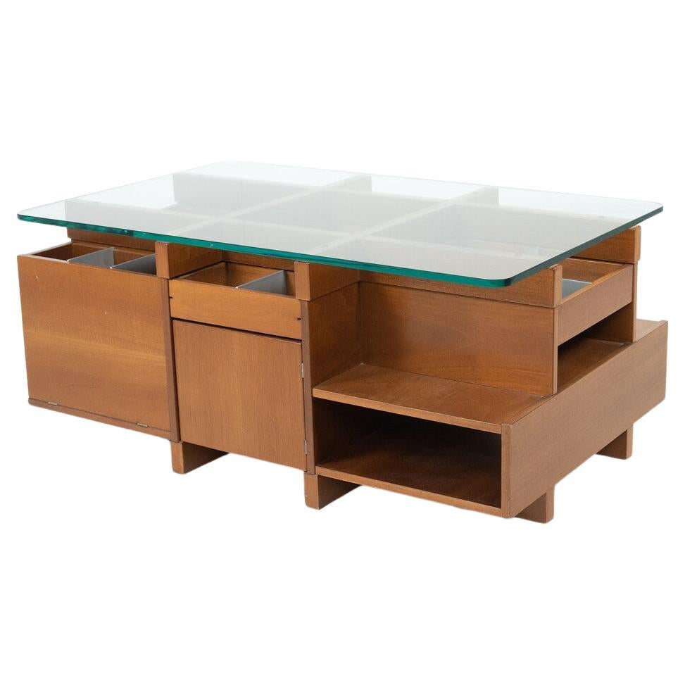 Mid-Century Modern Assymetrical Coffee Table with Compartments, Italy, 1970s For Sale