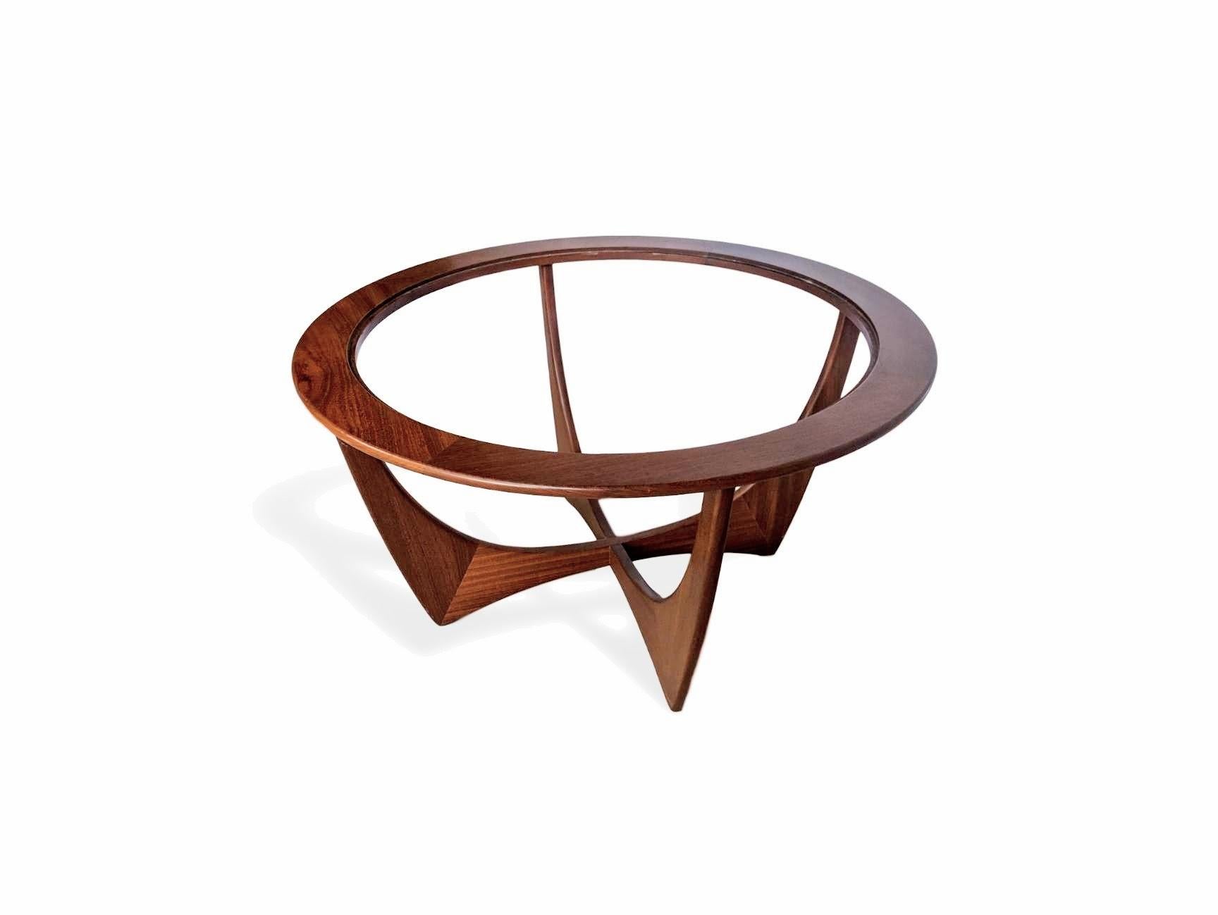 Mid-Century Modern “Astro” coffee table by G-Plan, English, circa 1960. This iconic table, designed by Victor Wilkins for G-Plan in 1960, is an emblem of the time, the world’s entry into the Space Age. Constructed of Afromasia Teak to the highest