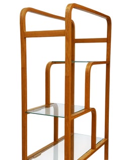 Mid-Century Modern Asymmetrical Etagere or Shelving Wall Unit in Oak & Glass