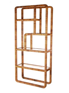Mid-Century Modern Asymmetrical Rattan Etagere or Shelving Wall Unit
