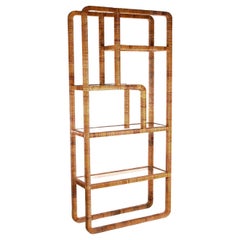 Vintage Mid-Century Modern Asymmetrical Rattan Etagere or Shelving Wall Unit