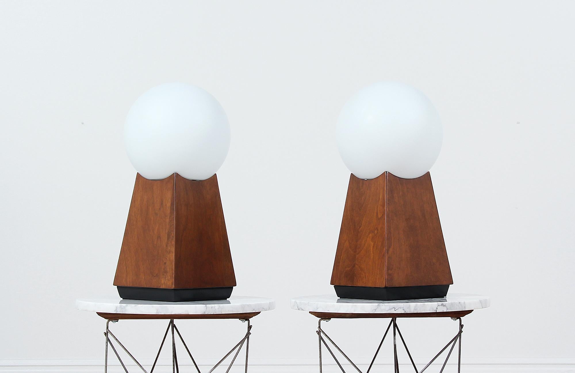 American Mid-Century Modern Asymmetrical Table Lamps with Frosted Globes