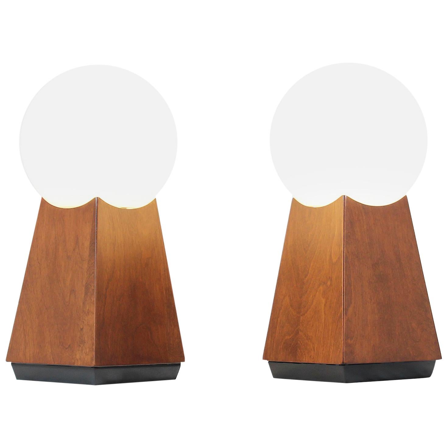 Mid-Century Modern Asymmetrical Table Lamps with Frosted Globes
