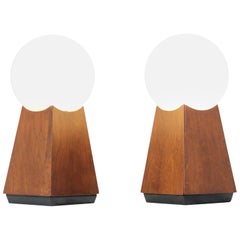 Mid-Century Modern Asymmetrical Table Lamps with Frosted Globes