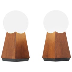 Mid-Century Modern Asymmetrical Table Lamps with Frosted Globes