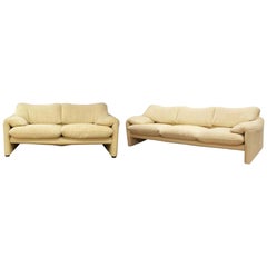 Mid-Century Modern Atelier Pair of Sofa 
Loveseat Maralunga Magistretti Cassina