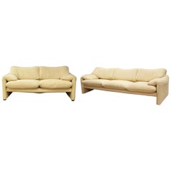 Mid-Century Modern Atelier Pair of Sofa & Loveseat Maralunga Magistretti Cassina