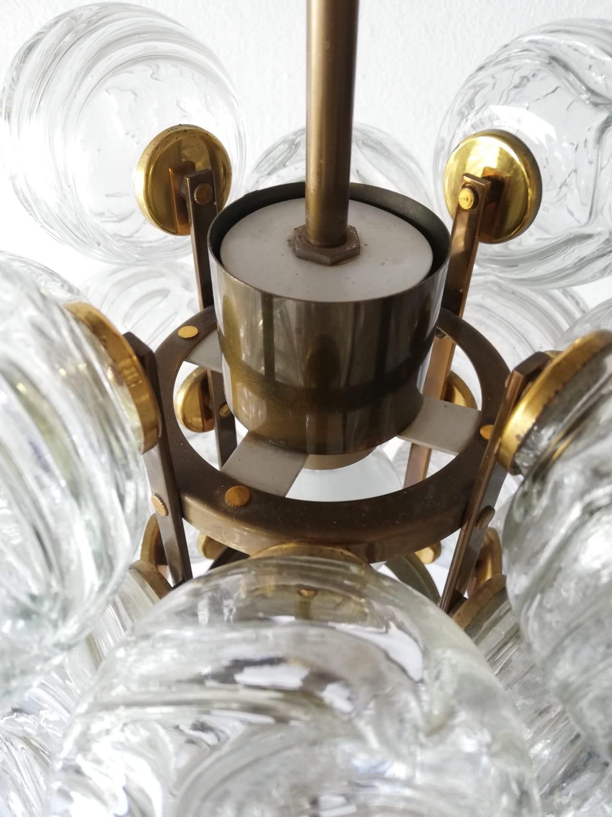Mid-Century Modern Atomic Balls & Brass Pendant Lamp by Doria, 1960s Germany 3