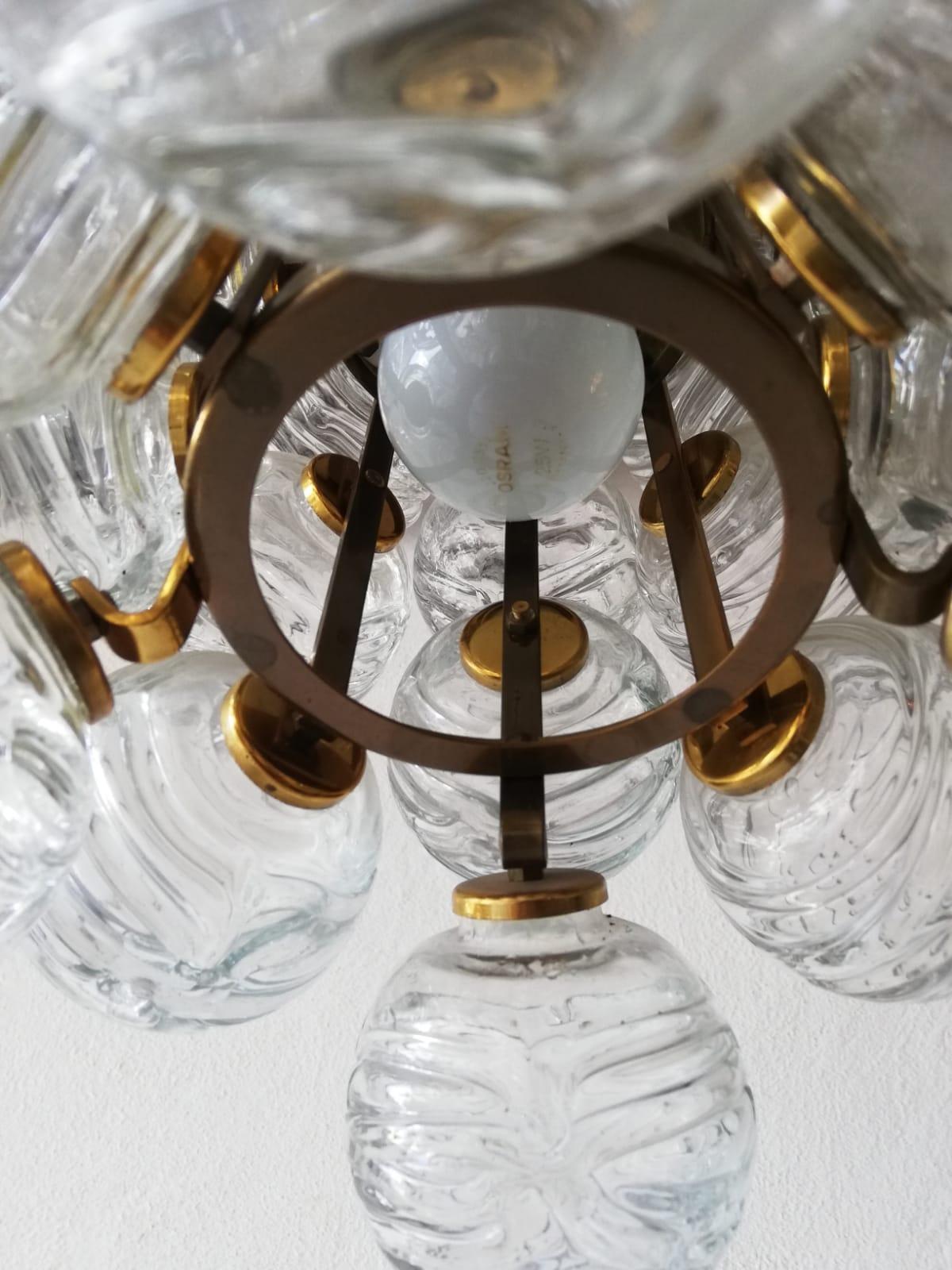 Mid-Century Modern Atomic Balls & Brass Pendant Lamp by Doria, 1960s Germany 4