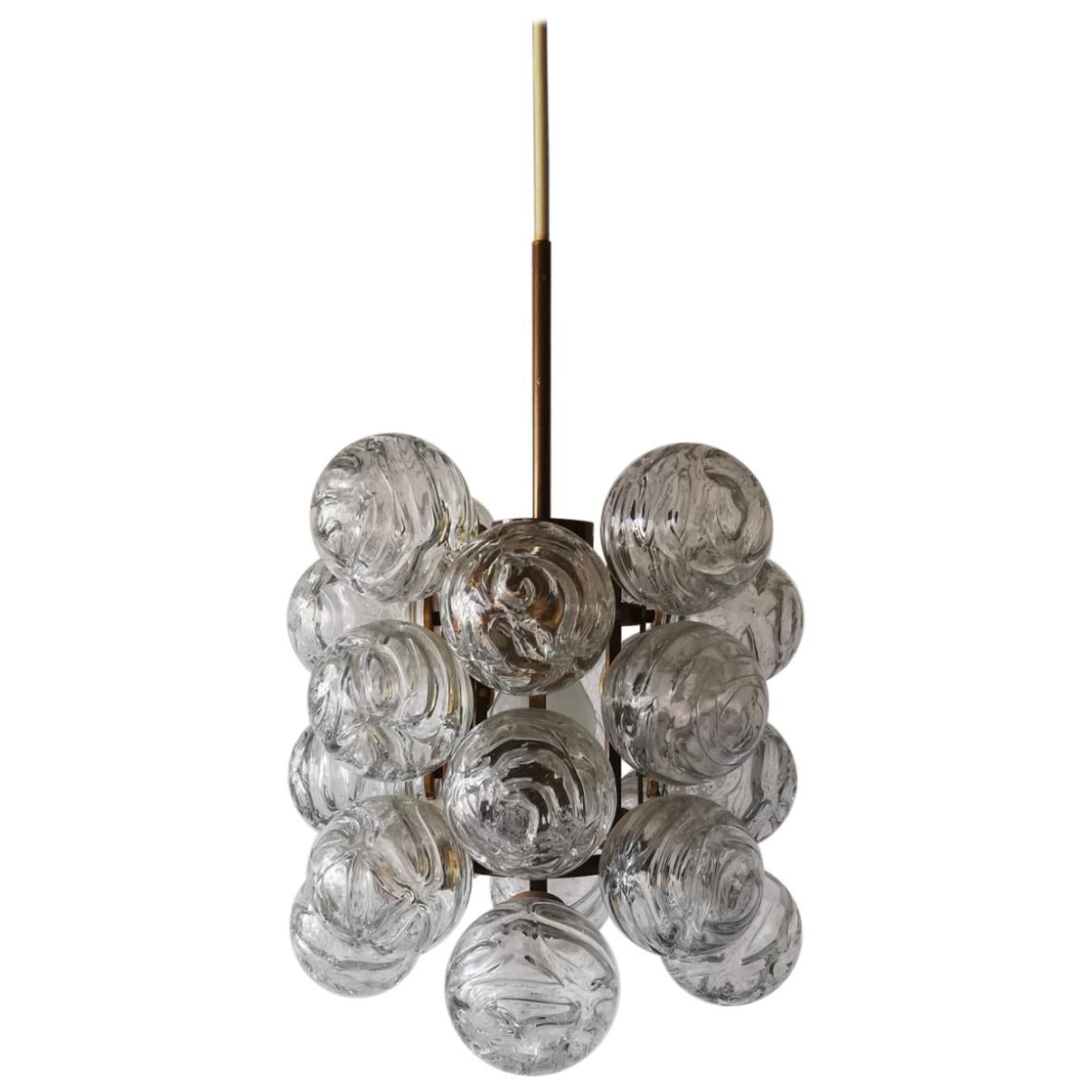 Mid-Century Modern Atomic Balls & Brass Pendant Lamp by Doria, 1960s Germany