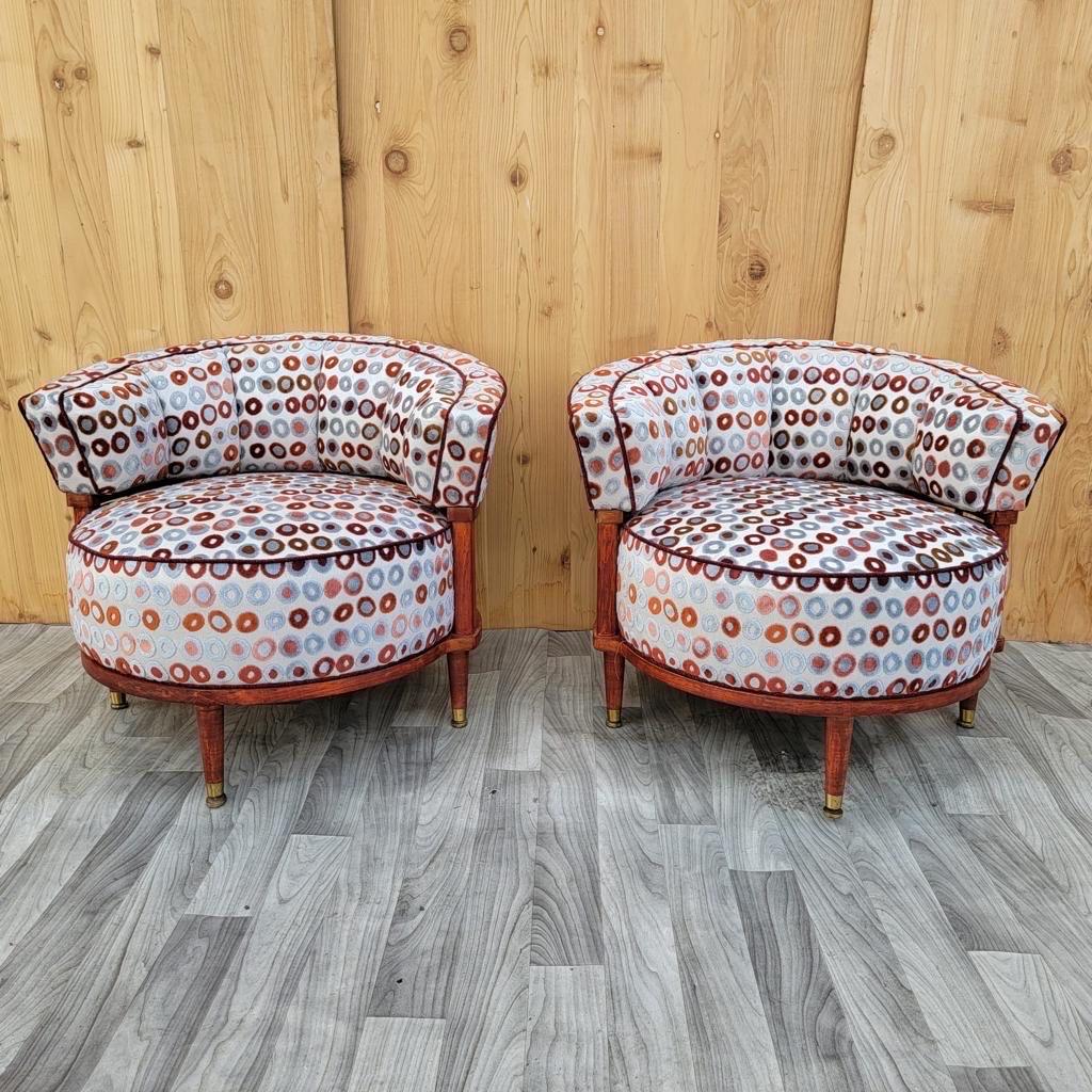 Hand-Crafted Mid-Century Modern Atomic Barrel Back Club Chairs Newly Upholstered,  Pair For Sale