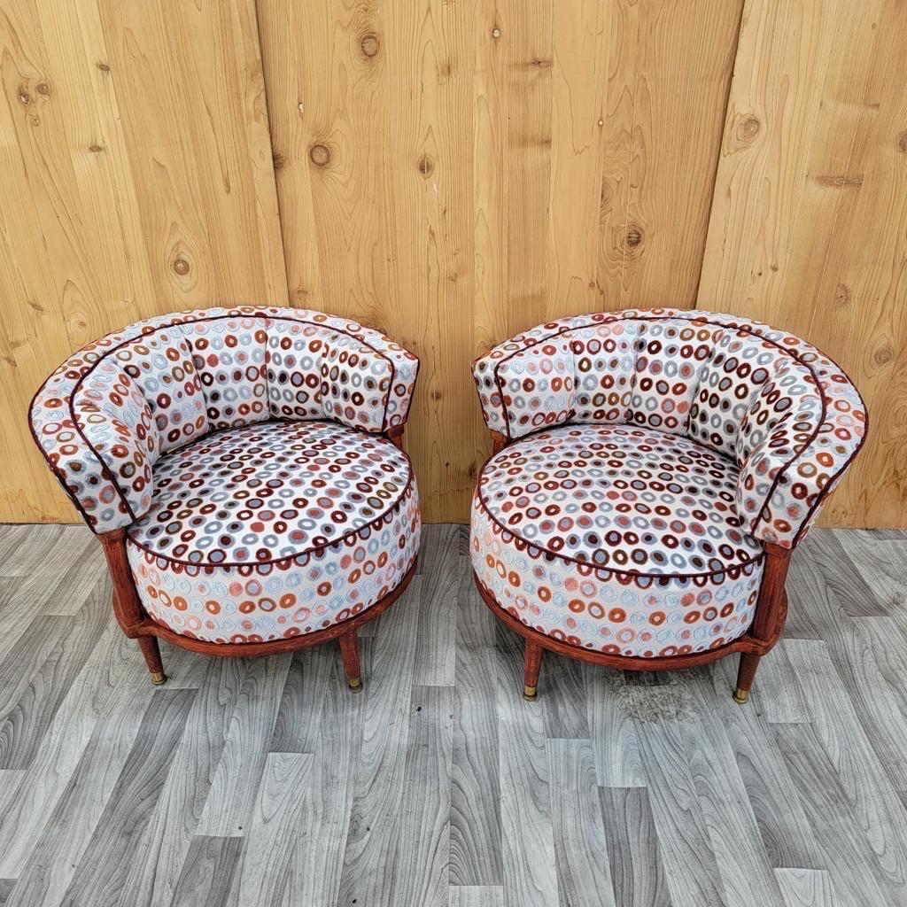 Mid-Century Modern Atomic Barrel Back Club Chairs Newly Upholstered,  Pair For Sale 1