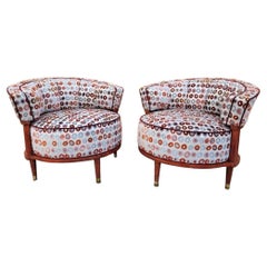 Mid-Century Modern Atomic Barrel Back Club Chairs Newly Upholstered,  Pair