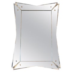 Mid-Century Modern Atomic Beveled Mirror with Dovetailed Corners & Nickel Rivets