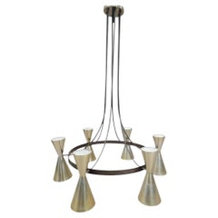 Mid Century Modern Atomic Brass Finish 6 Hourglass Double Sided Cone Chandelier