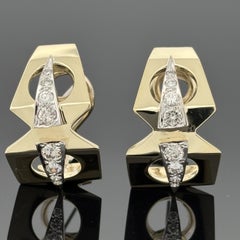 Mid-Century Modern Atomic-Age 14K Gold Diamond Earrings